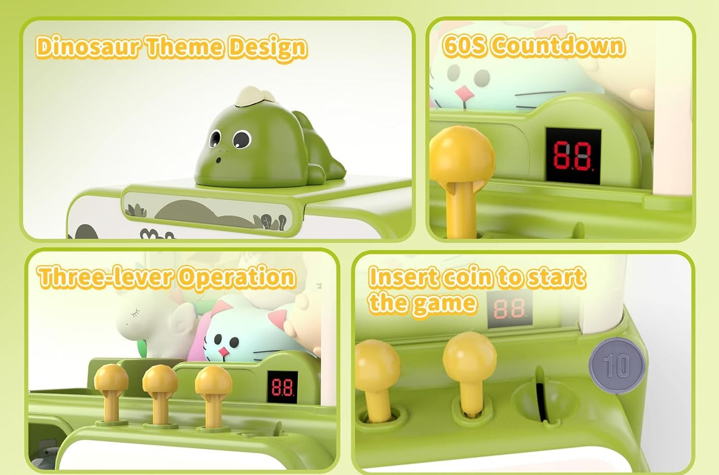 Citygo Mini Claw Machine – Dinosaur Edition | Interactive Arcade Toy for Kids with Lights, Sounds & Timer | C675002 | CityGo