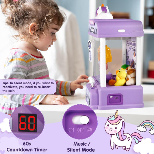 Citygo Mini Claw Machine – Unicorn Edition | Coin Play Arcade Toy with Lights, Sounds & Plush Prizes | C675003