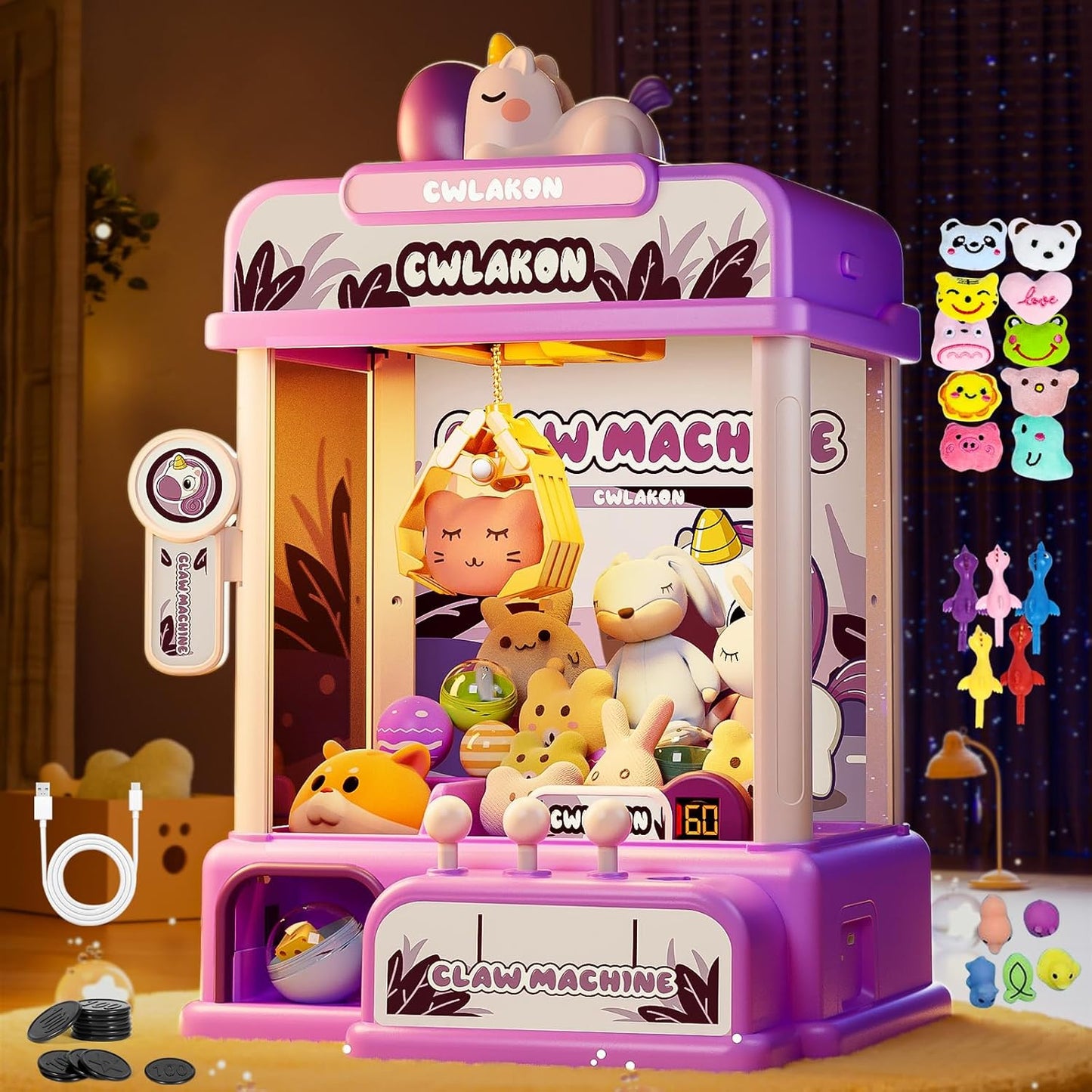 Citygo Mini Claw Machine – Unicorn Edition | Coin Play Arcade Toy with Lights, Sounds & Plush Prizes | C675003