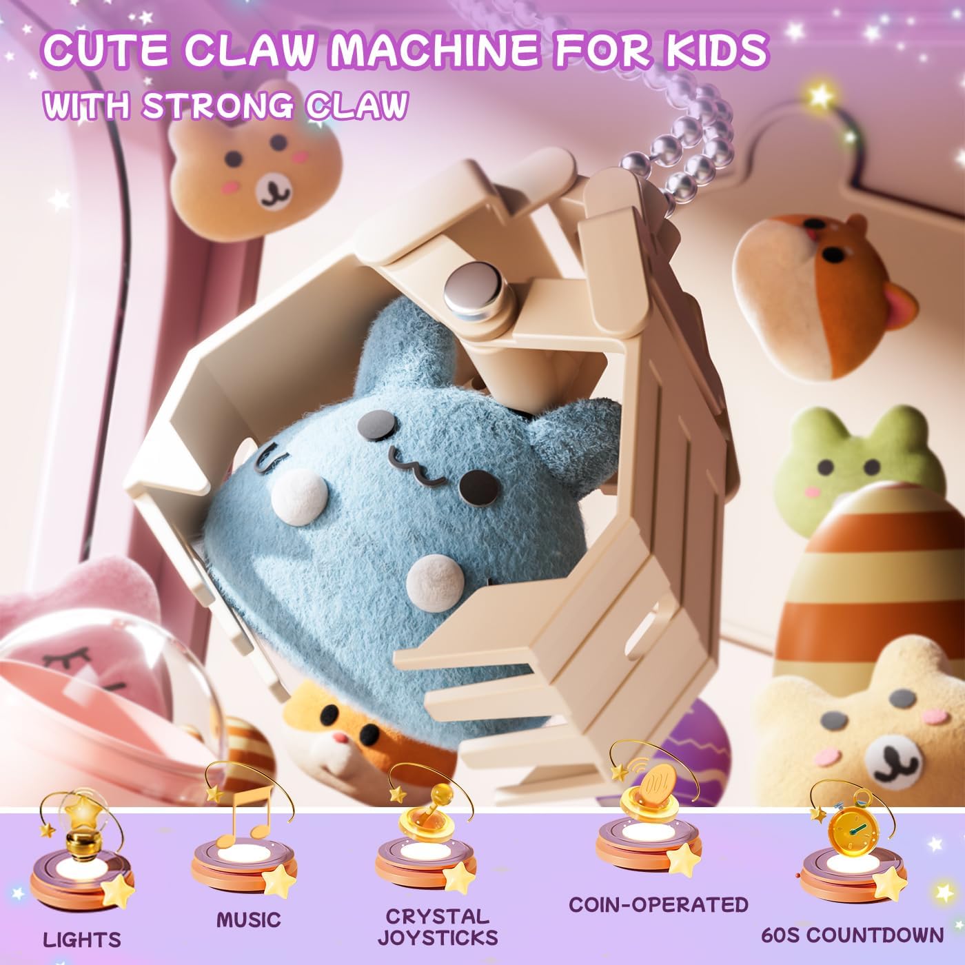 Citygo Mini Claw Machine – Unicorn Edition (Round Model) | Coin Play, Lights & Music Kids Arcade Toy | C675010
