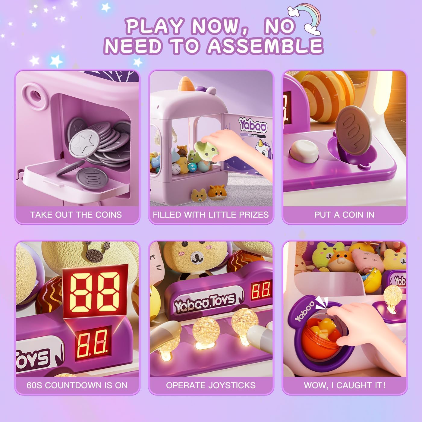 Citygo Mini Claw Machine – Unicorn Edition (Round Model) | Coin Play, Lights & Music Kids Arcade Toy | C675010