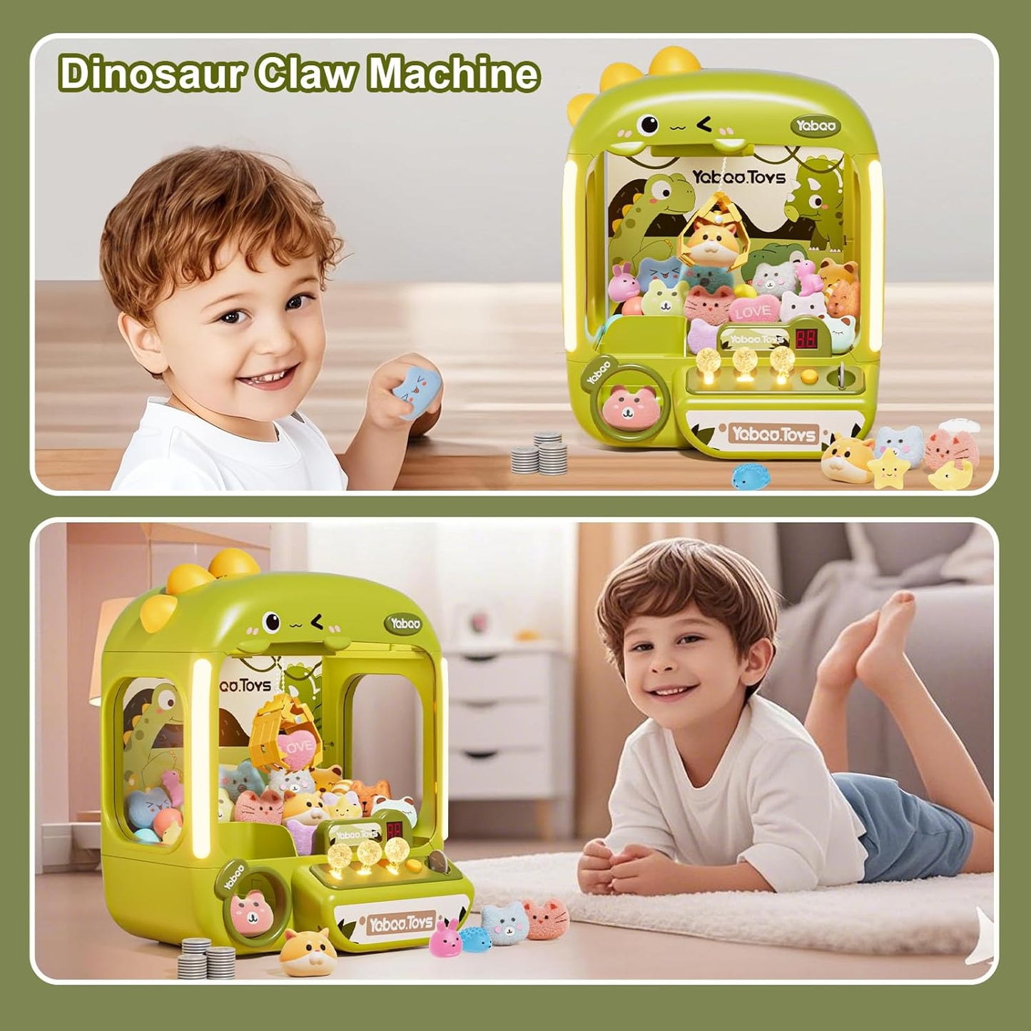 Citygo Mini Claw Machine – Dinosaur (Round) with Plush Prizes – USB Lights & Music | C675011