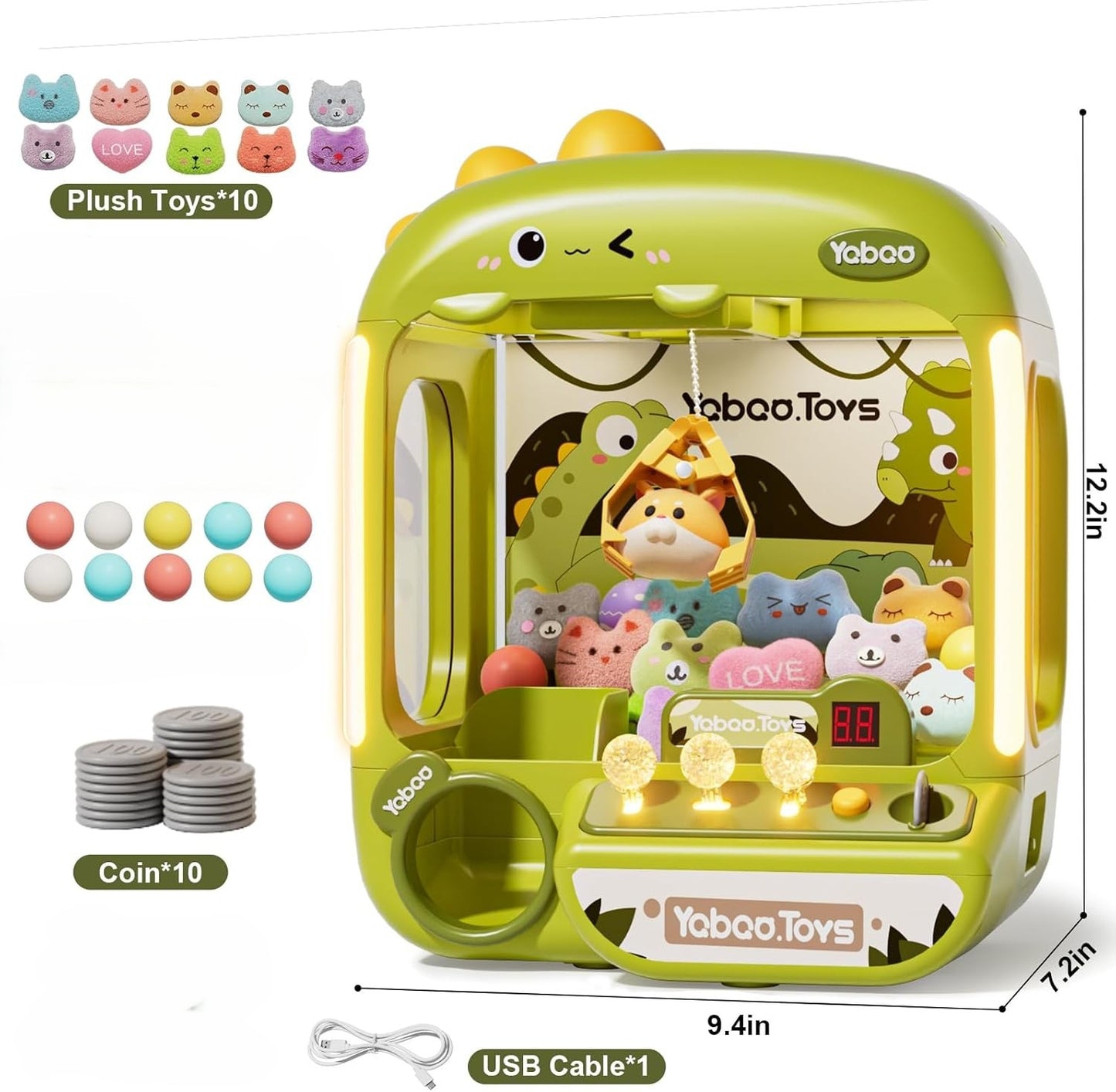 Citygo Mini Claw Machine – Dinosaur (Round) with Plush Prizes – USB Lights & Music | C675011