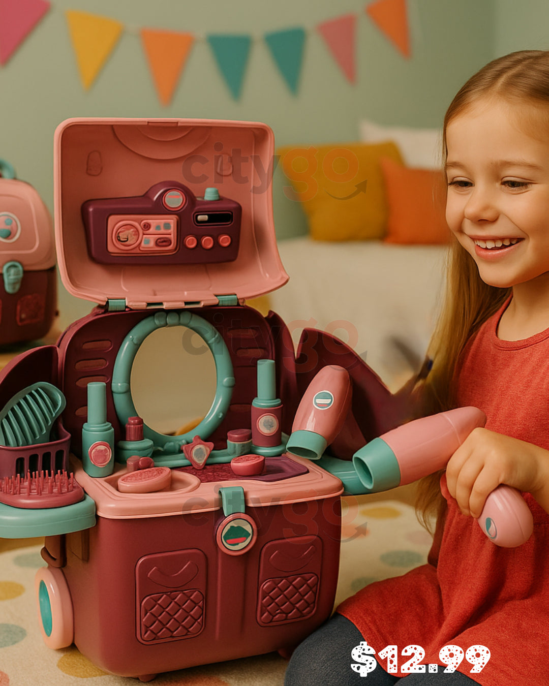 3-in-1 Beauty Vanity Backpack Suitcase – 26pcs Pretend Play Set (Ages 3+) | C937270 | CityGo