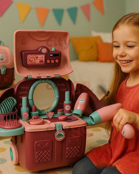 3-in-1 Beauty Vanity Backpack Suitcase – 26pcs Pretend Play Set (Ages 3+) | C937270 | CityGo
