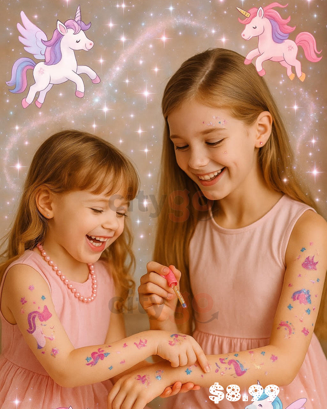 Unicorn Glitter Tattoo Studio – Washable Body Art Kit with Stencils, Glitter & Gems (Ages 6+) | 181711 | CityGo