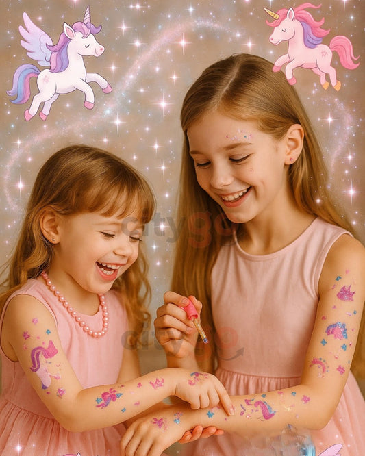 Unicorn Glitter Tattoo Studio – Washable Body Art Kit with Stencils, Glitter & Gems (Ages 6+) | 181711 | CityGo