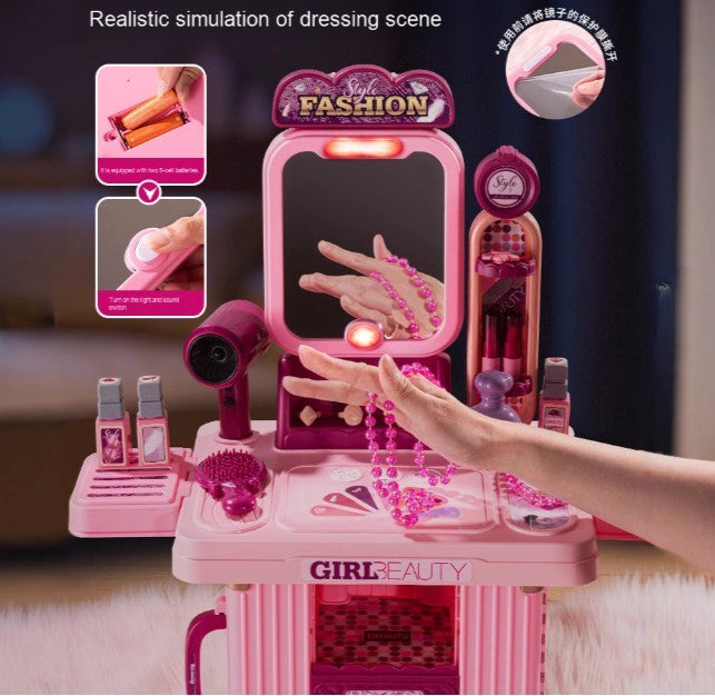 2 in 1 beauty vanity suitcase for kids with mirror lights and accessories