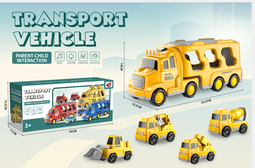 construction carrier truck with 4 mini vehicles music and lights