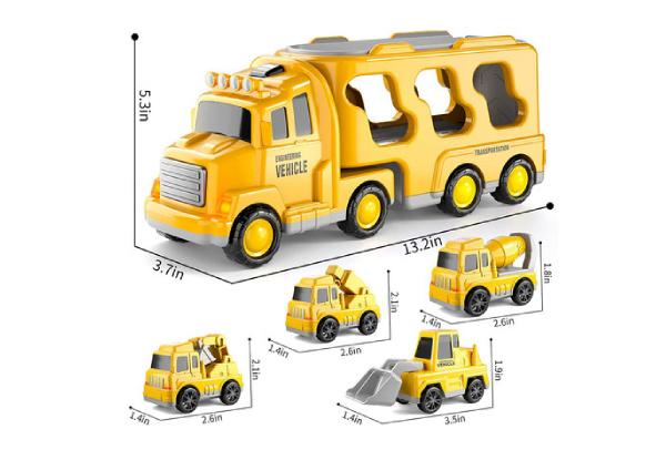 construction carrier truck with 4 mini vehicles music and lights