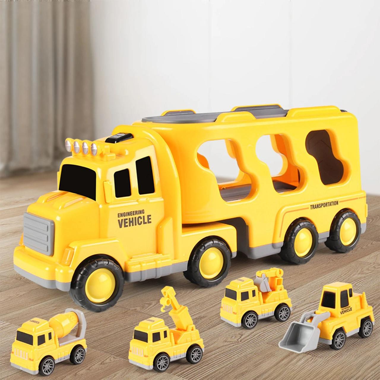 construction carrier truck with 4 mini vehicles music and lights