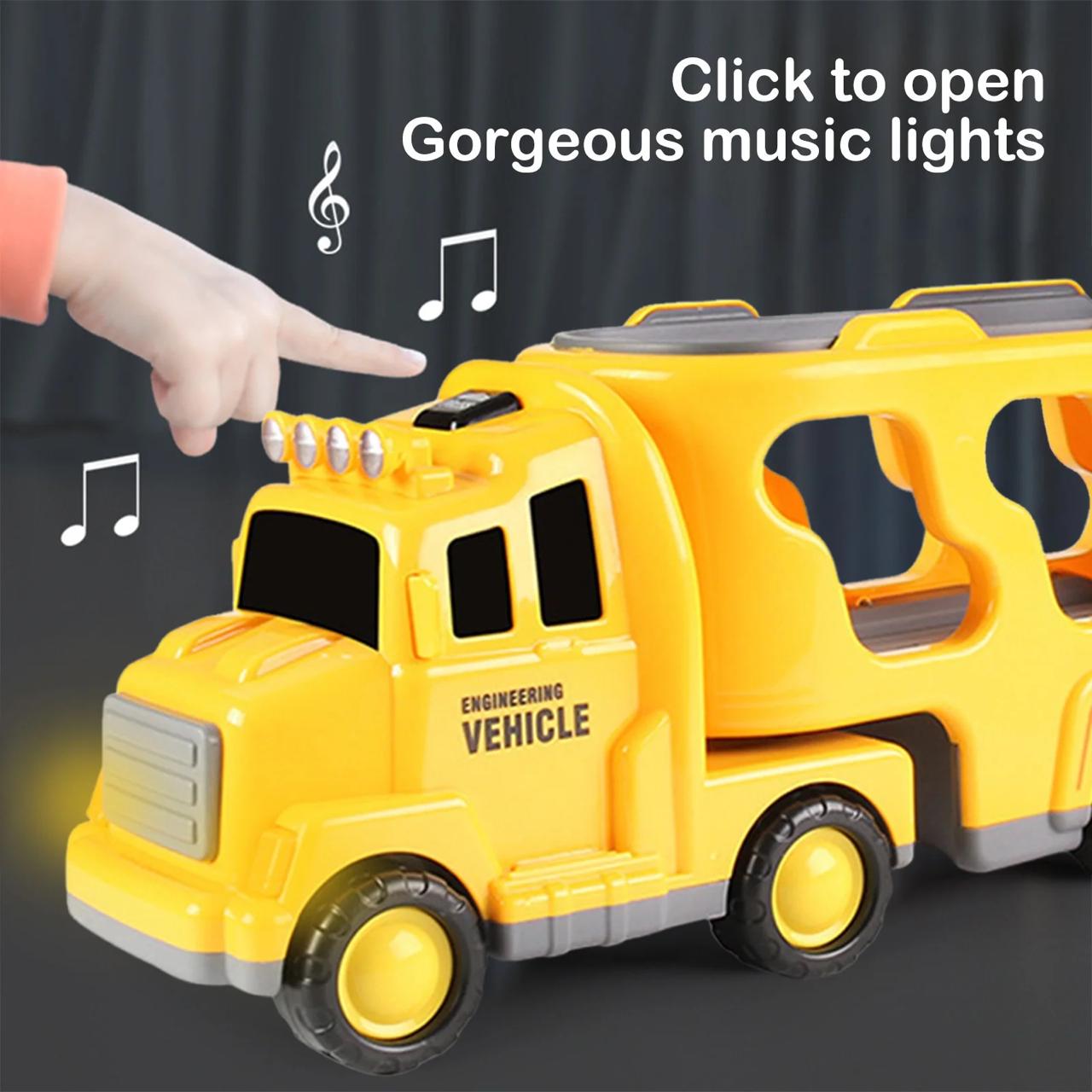 construction carrier truck with 4 mini vehicles music and lights