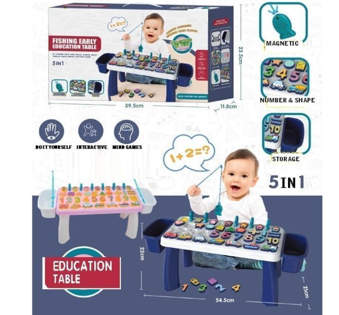 5 in 1 educational fishing table with magnetic rods numbers and shapes
