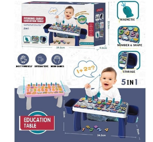 5 in 1 educational fishing table with magnetic rods numbers and shapes