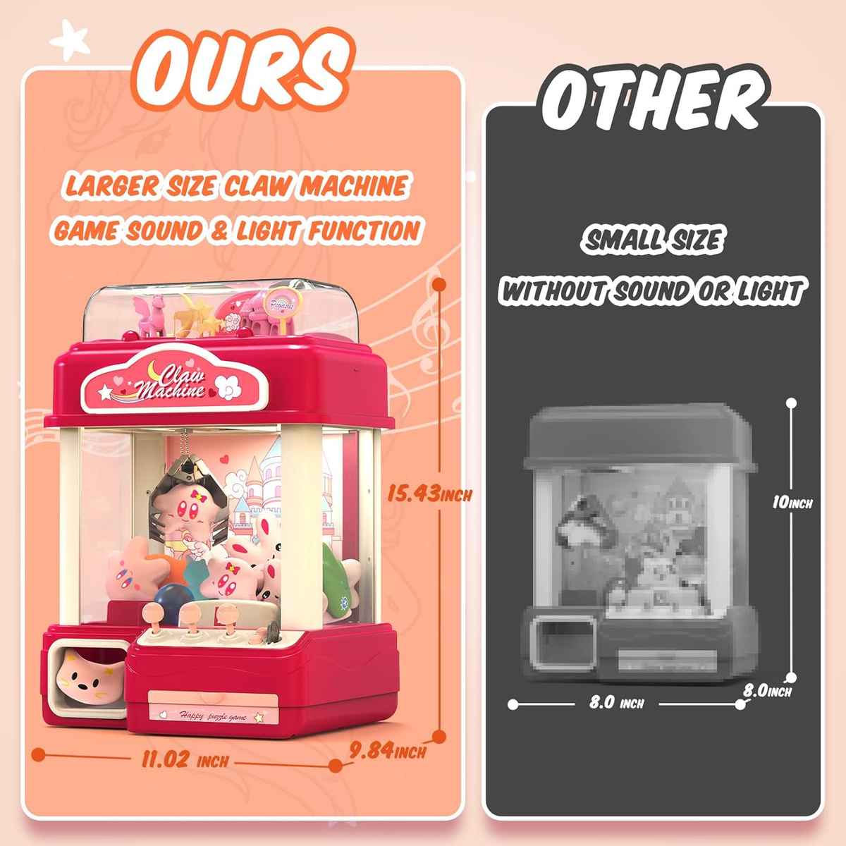 Citygo Mini Claw Machine Pegasus - Deluxe Arcade Toy with Plush Dolls, Music & Lights - 166623 Pink | CityGo