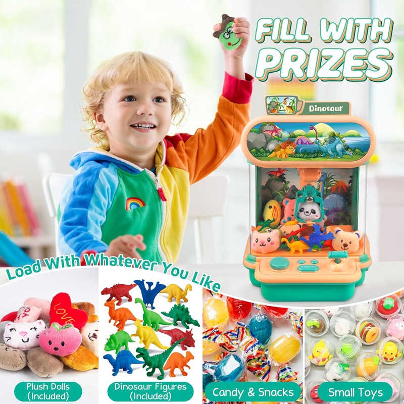 Citygo Mini Dinosaur Claw Machine — USB/Battery Powered Arcade Toy with Plush & Dino Prizes - 198903 Orange | CityGo
