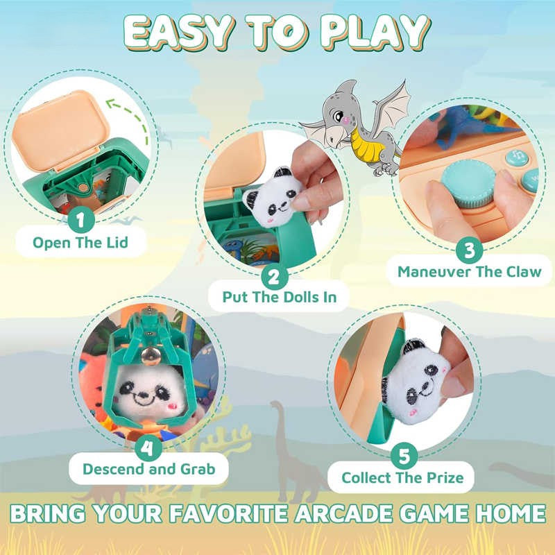 Citygo Mini Dinosaur Claw Machine — USB/Battery Powered Arcade Toy with Plush & Dino Prizes - 198903 Orange | CityGo