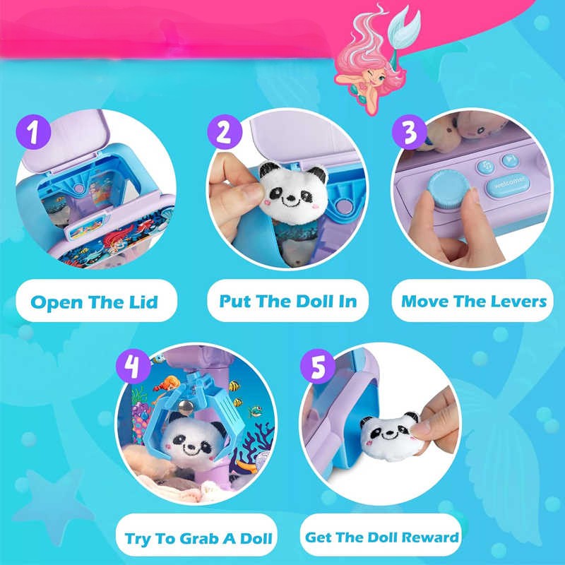 Citygo Mini Dinosaur Claw Machine — USB/Battery Powered Arcade Toy with Plush & Dino Prizes - 198903 Mermaid | CityGo