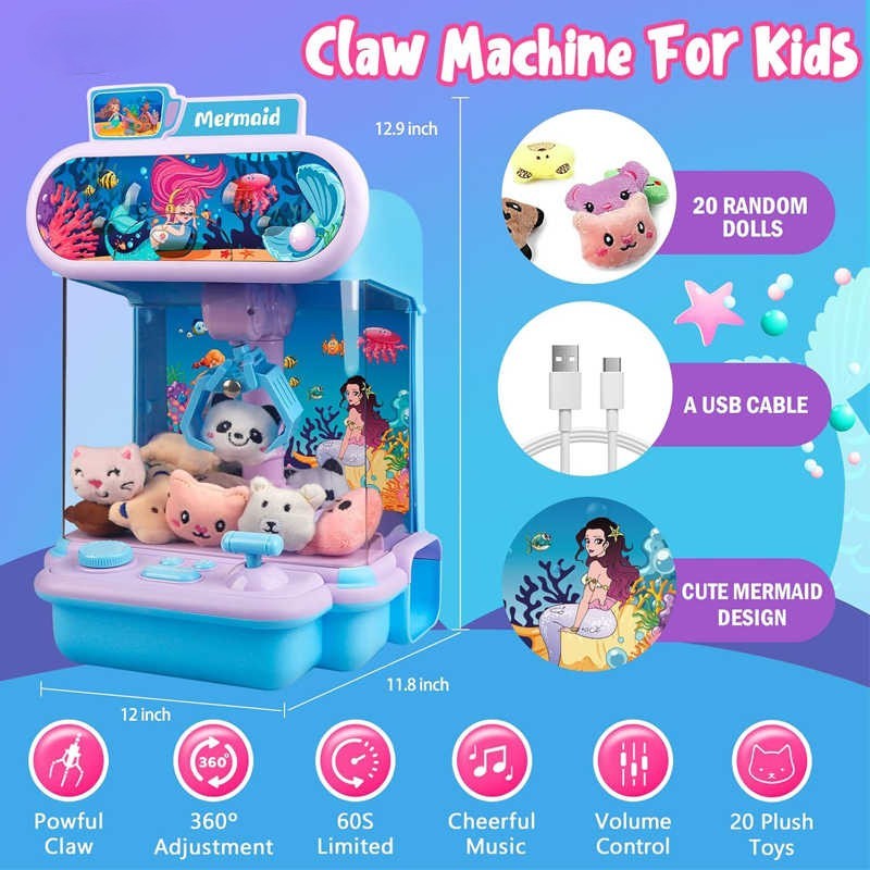 Citygo Mini Dinosaur Claw Machine — USB/Battery Powered Arcade Toy with Plush & Dino Prizes - 198903 Mermaid | CityGo