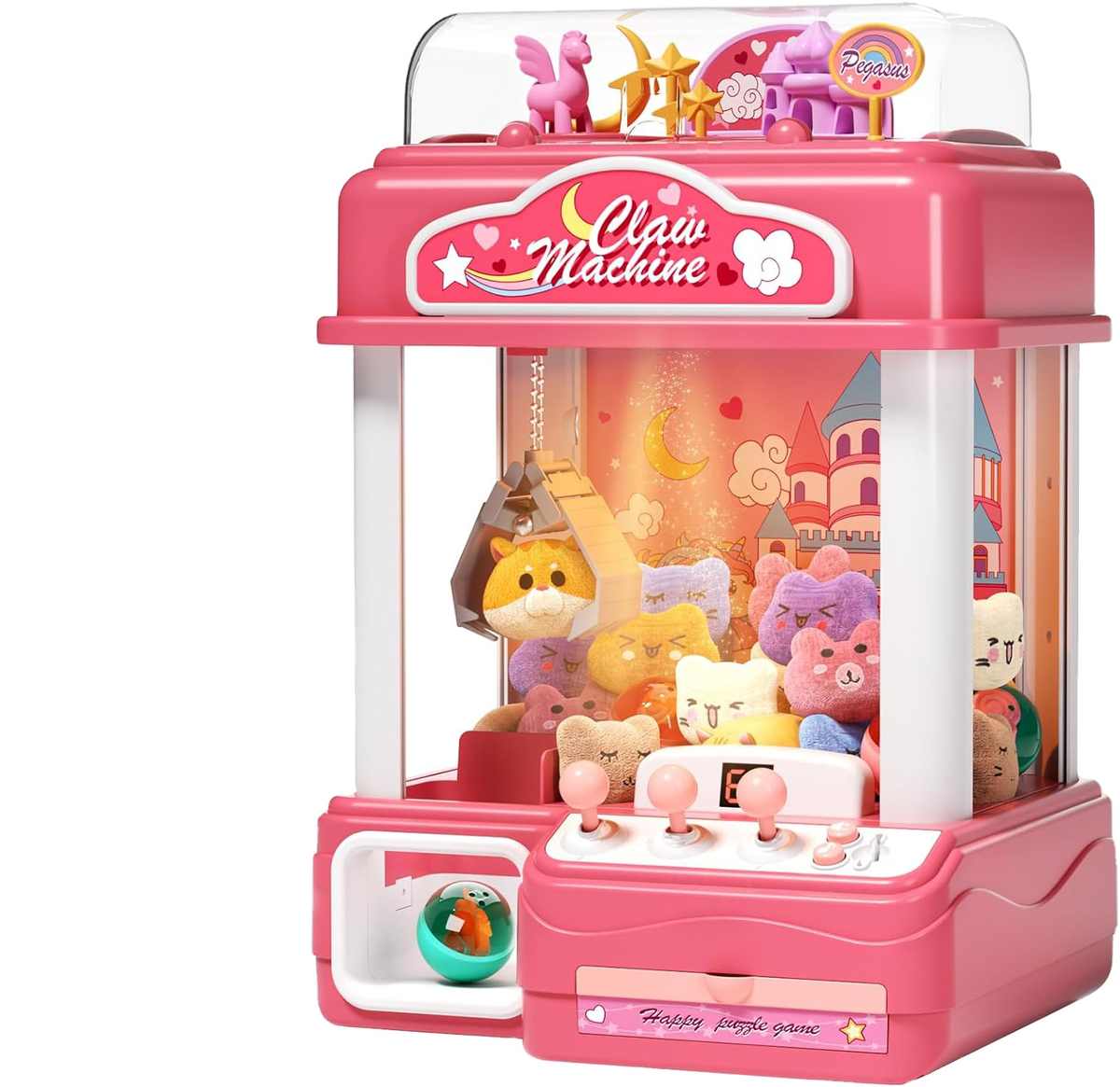 Citygo Mini Claw Machine Pegasus - Deluxe Arcade Toy with Plush Dolls, Music & Lights - 166623 Pink | CityGo