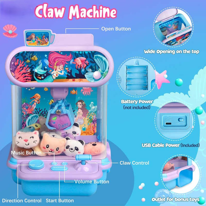 Citygo Mini Dinosaur Claw Machine — USB/Battery Powered Arcade Toy with Plush & Dino Prizes - 198903 Mermaid | CityGo