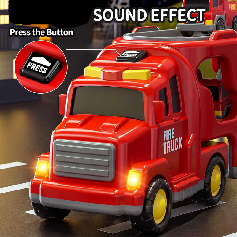 fire truck carrier with 3 mini engines and helicopter