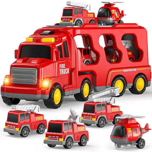 fire truck carrier with 3 mini engines and helicopter