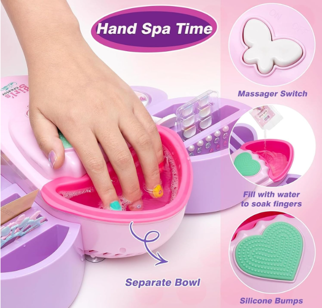 kids nail art studio with air dry machine and polishes