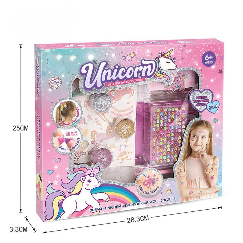 Unicorn glitter tattoo studio kit for kids ages 6 plus