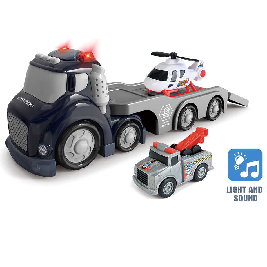 Police 3-in-1 truck playset with tow truck and helicopter, lights and sounds