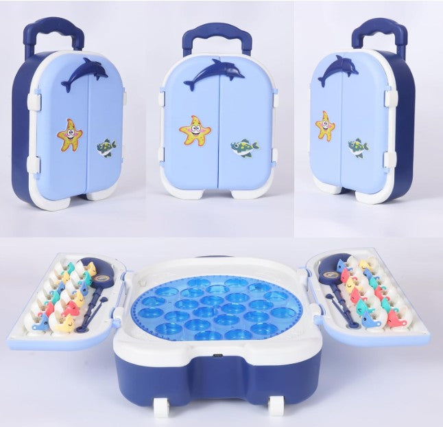 portable magnetic fishing game blue carry case for kids