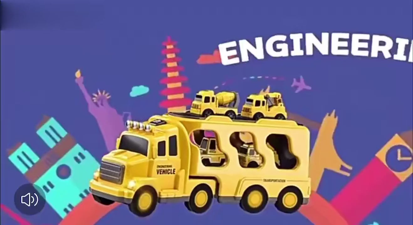 fire truck carrier with 3 mini engines and helicopter